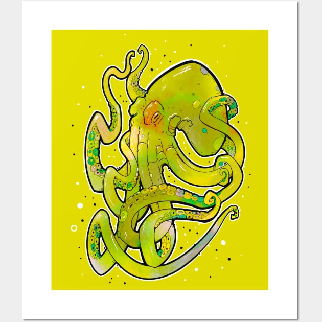 octopus dirty lime green Wall Art by weilertsen